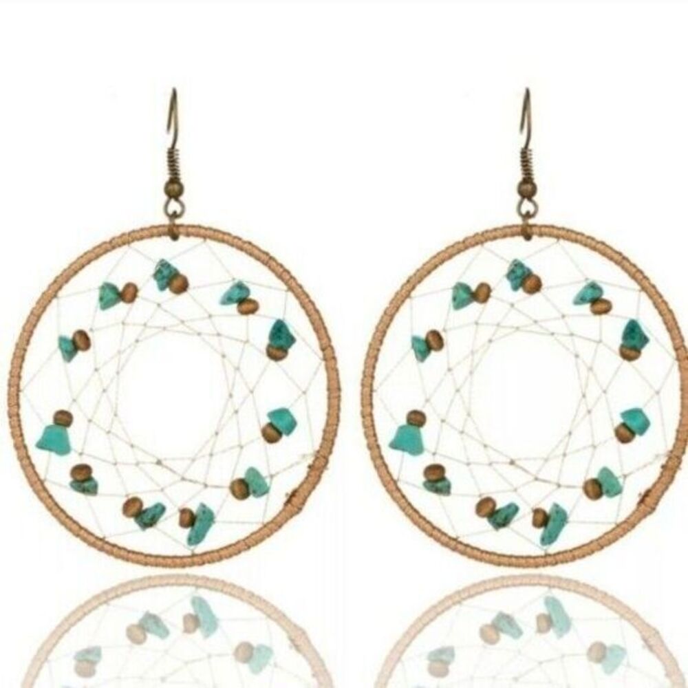 Earrings Dreamcatcher Coastal Ethnic Southwestern Boho Dangle Drop Festival Hoop